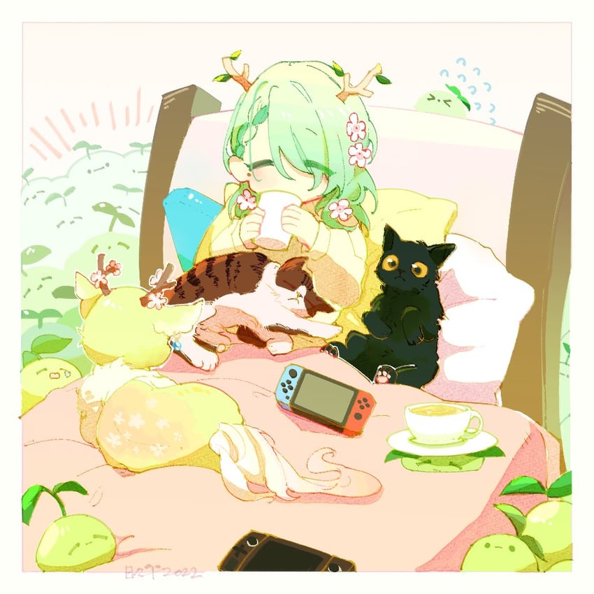 ceres fauna, sapling, nemu, snail, and clover (hololive and 1 more) drawn by peri_drsg