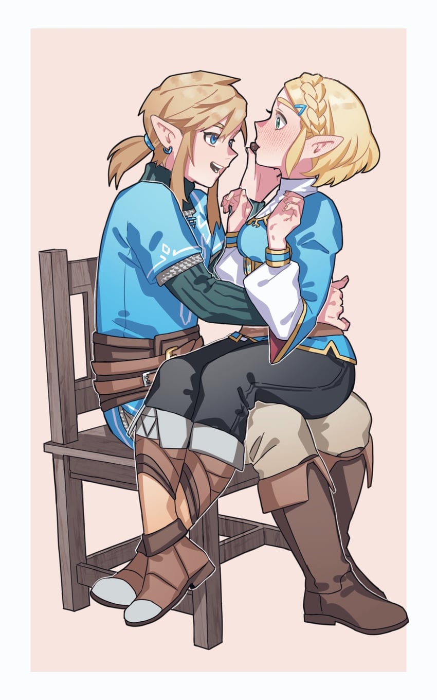 link and princess zelda (the legend of zelda and 1 more) drawn by oshinomiya