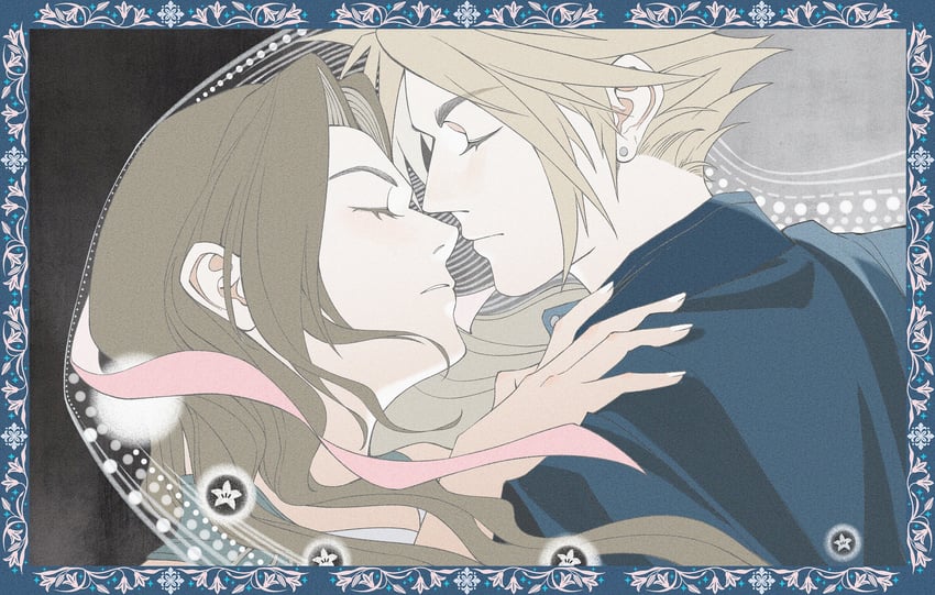 cloud strife and aerith gainsborough (final fantasy and 3 more) drawn by 8er8er1s