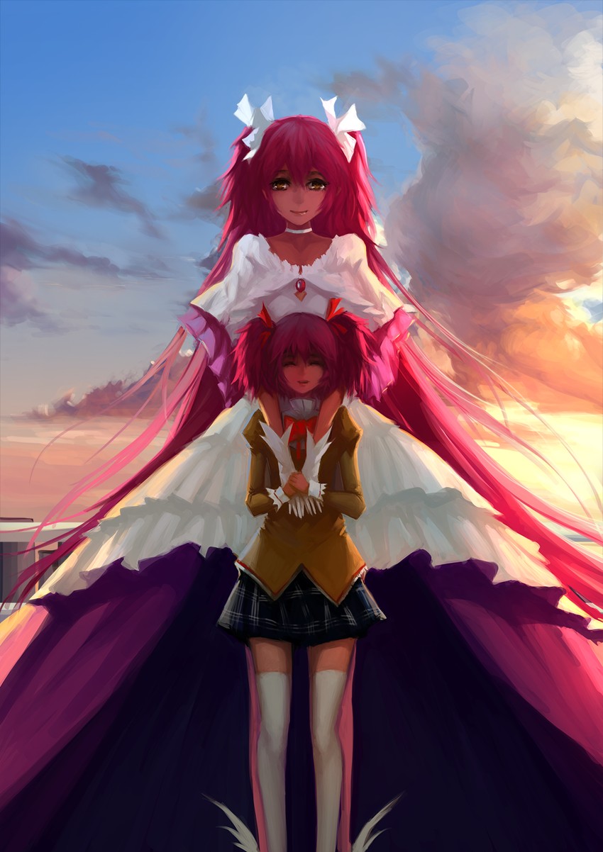 kaname madoka and ultimate madoka (mahou shoujo madoka magica) drawn by blackrabbitsoul