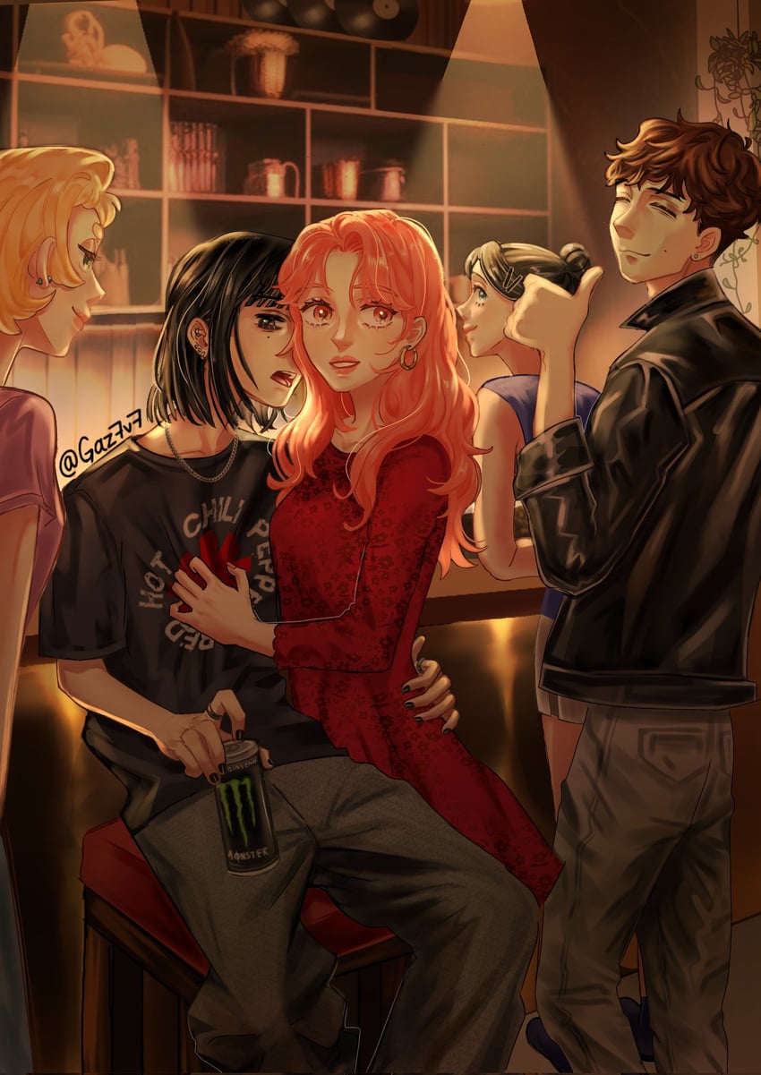 koga mitsuki, oosawa aya, narita kei, chizuru, and mao (kininatteru hito ga otoko ja nakatta and 2 more) drawn by gaz7v7