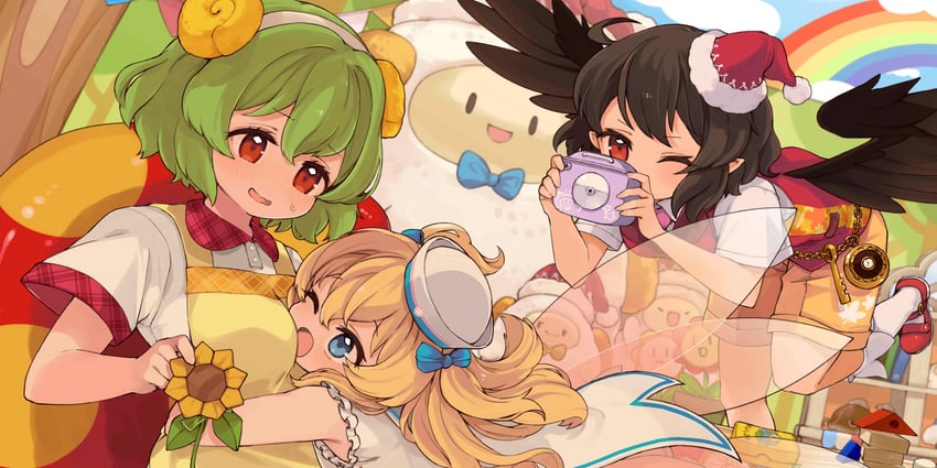 shameimaru aya, kazami yuuka, and sunny milk (touhou and 1 more) drawn by mota