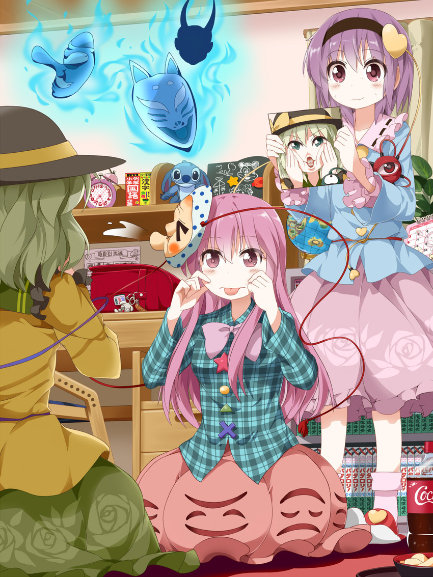 komeiji koishi, komeiji satori, hata no kokoro, mickey mouse, and stitch (touhou and 4 more) drawn by ruu_(tksymkw)