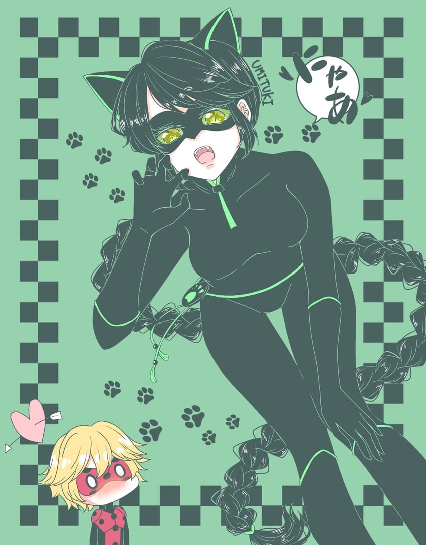 marinette dupain-cheng, adrien agreste, lady noir, and misterbug (miraculous ladybug) drawn by umtk_mrmr