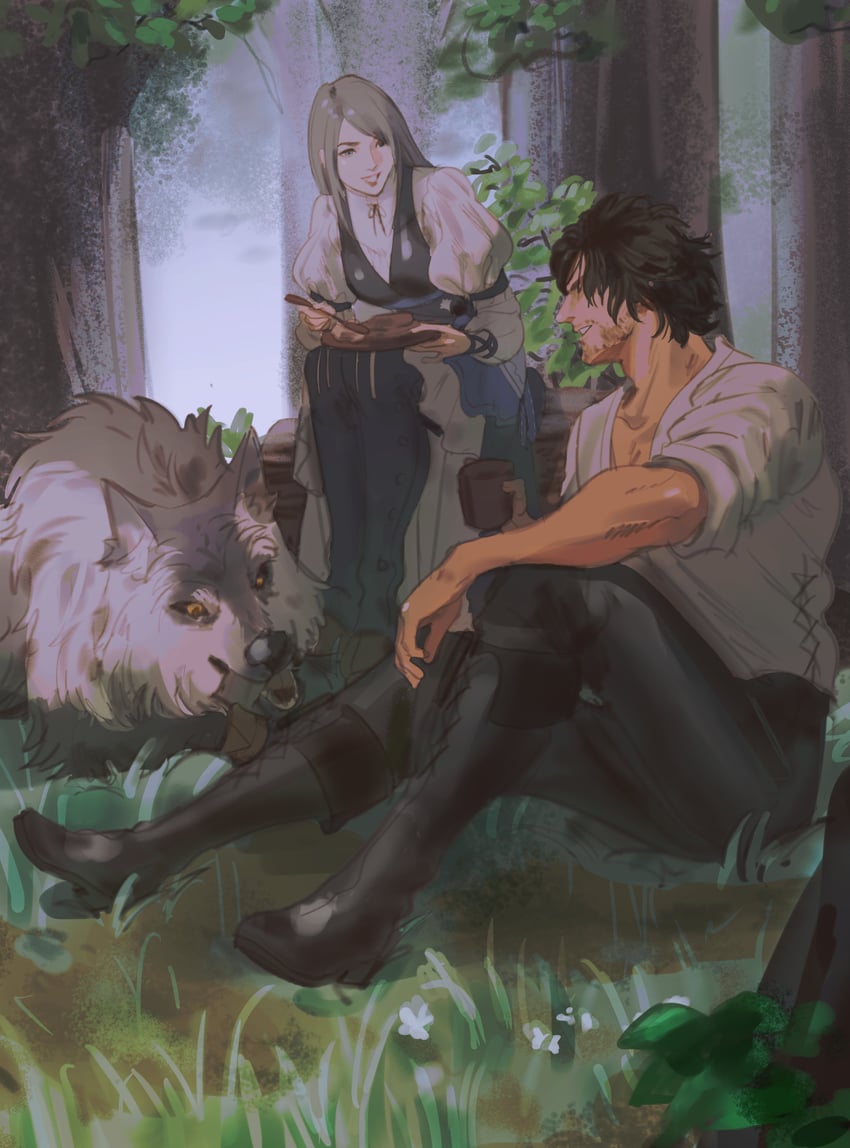 clive rosfield, jill warrick, and torgal (final fantasy and 1 more) drawn by shy_(ribboneels)