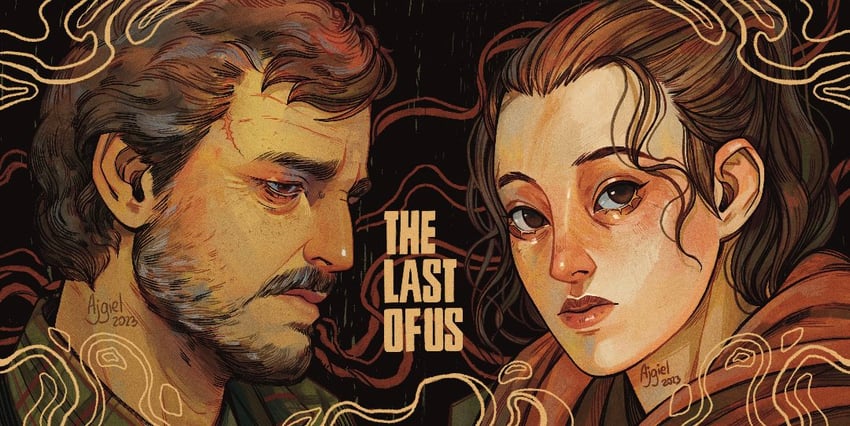ellie and joel (the last of us) drawn by ajgiel