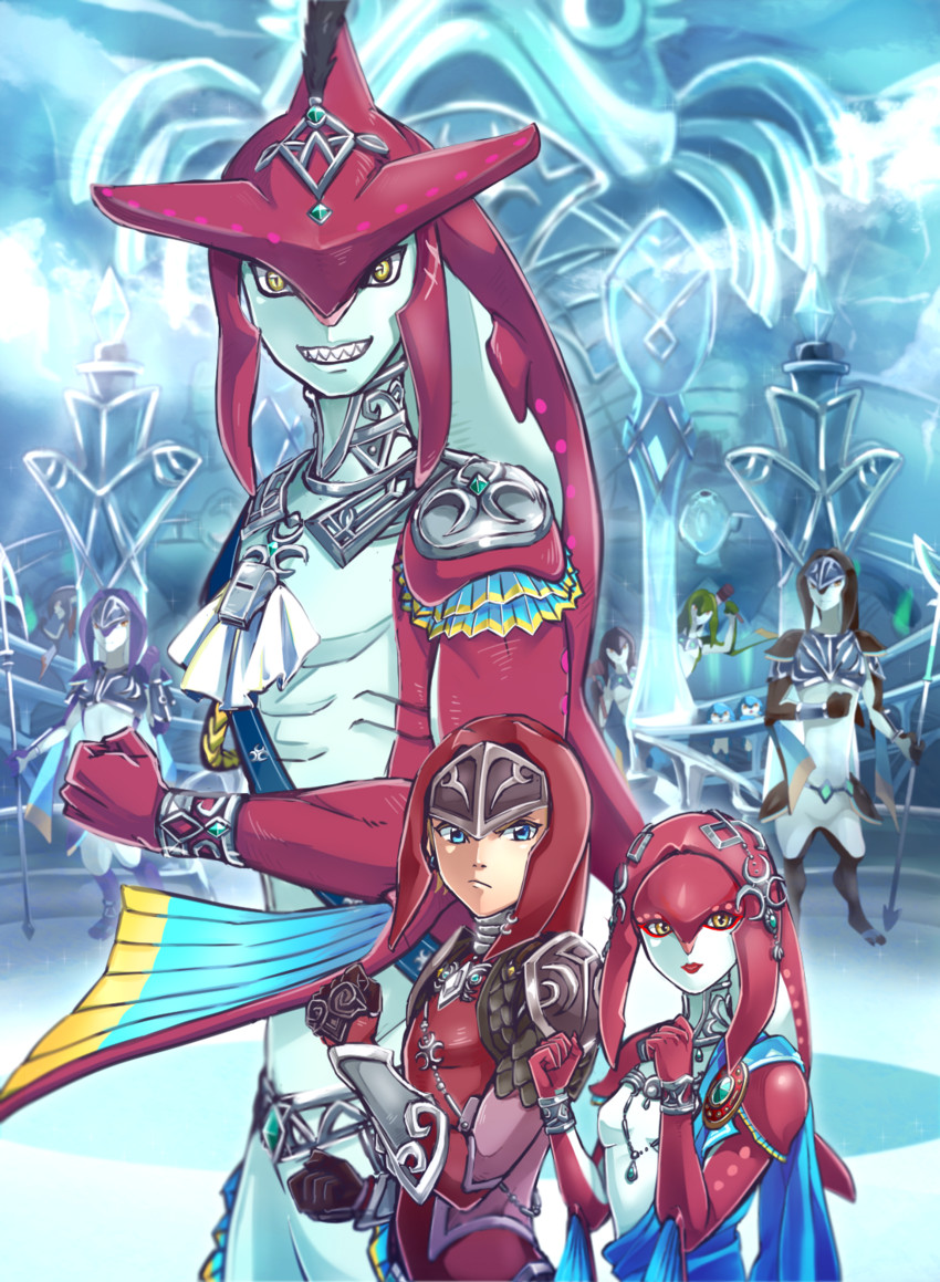 link, mipha, and sidon (the legend of zelda and 1 more) drawn by otton