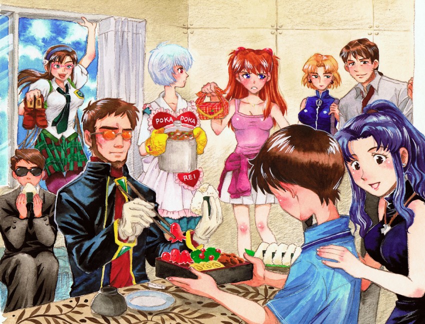 souryuu asuka langley, ayanami rei, ikari shinji, makinami mari illustrious, katsuragi misato, and 3 more (neon genesis evangelion and 2 more) drawn by ousawa_ugetsu