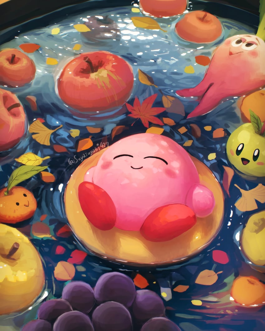 kirby, mikarin, mister anglep, and mandola root (kirby) drawn by suyasuyabi