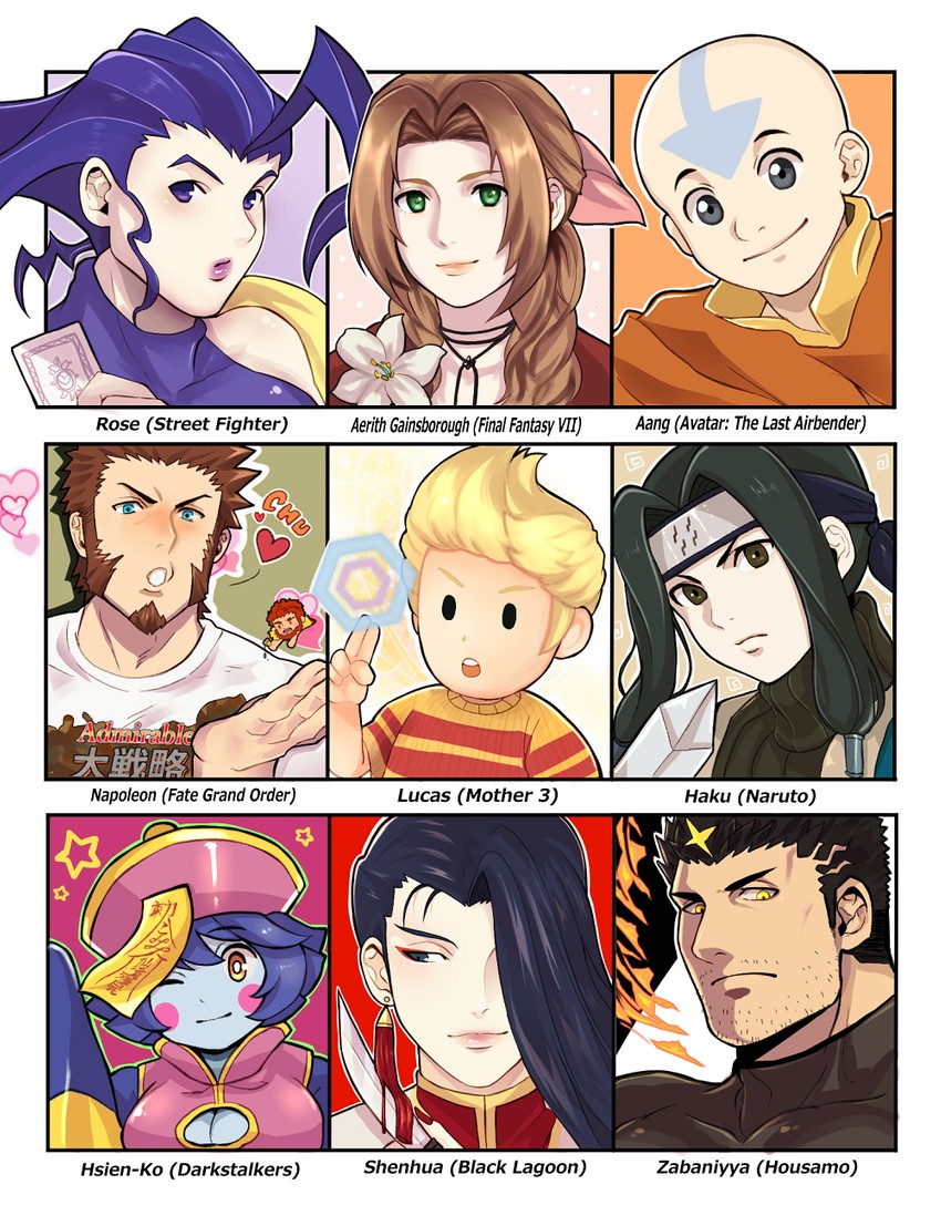 aerith gainsborough, iskandar, napoleon bonaparte, hsien-ko, zabaniyya, and 5 more (fate and 12 more) drawn by tora_d