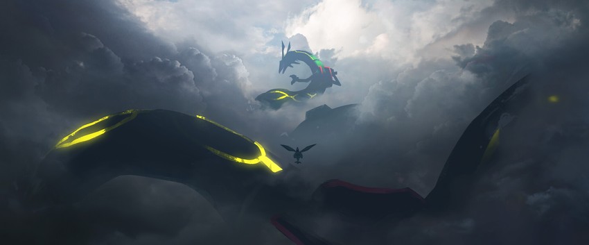 flygon and rayquaza (pokemon and 1 more) drawn by asteroid_ill