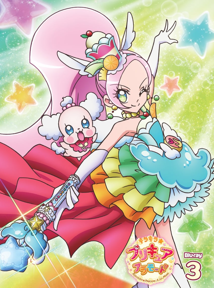 kirahoshi ciel, cure parfait, and pekorin (precure and 1 more) drawn by ino_marie