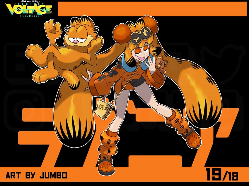 hatsune miku and garfield (pokemon and 3 more) drawn by bromojumbo