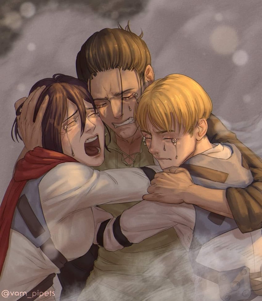 mikasa ackerman, eren yeager, and armin arlert (shingeki no kyojin) drawn by vam_pipets