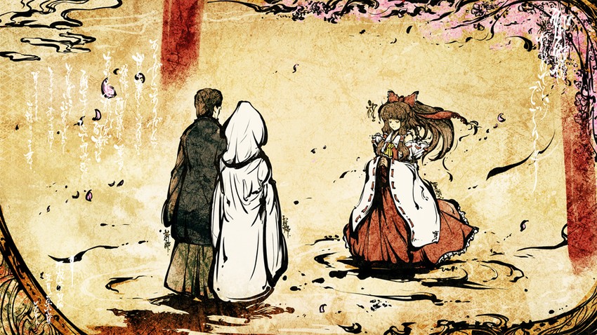 hakurei reimu, zun, and zun's wife (touhou) drawn by tokiame