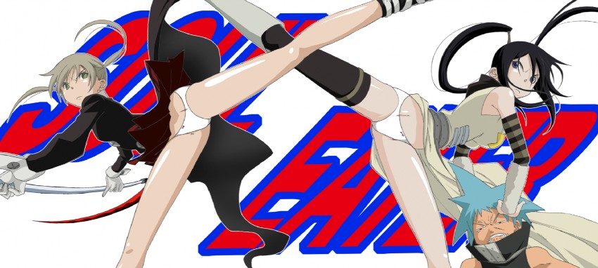 maka albarn, soul evans, nakatsukasa tsubaki, and black star (soul eater) drawn by eisbahnx