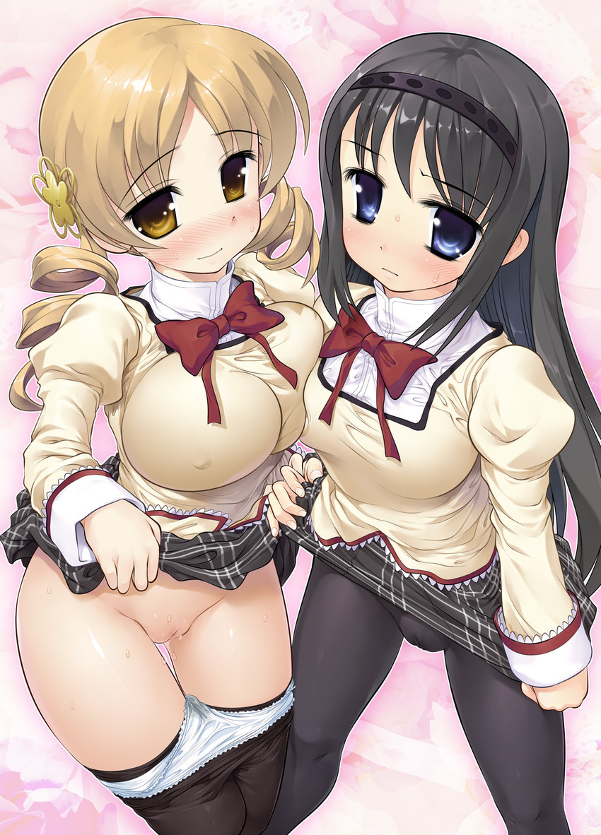 akemi homura and tomoe mami (mahou shoujo madoka magica) drawn by raidon