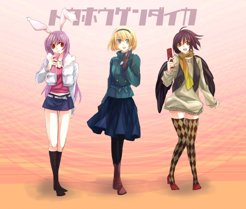 alice margatroid, shameimaru aya, and reisen udongein inaba (touhou) drawn by maco_(munya)