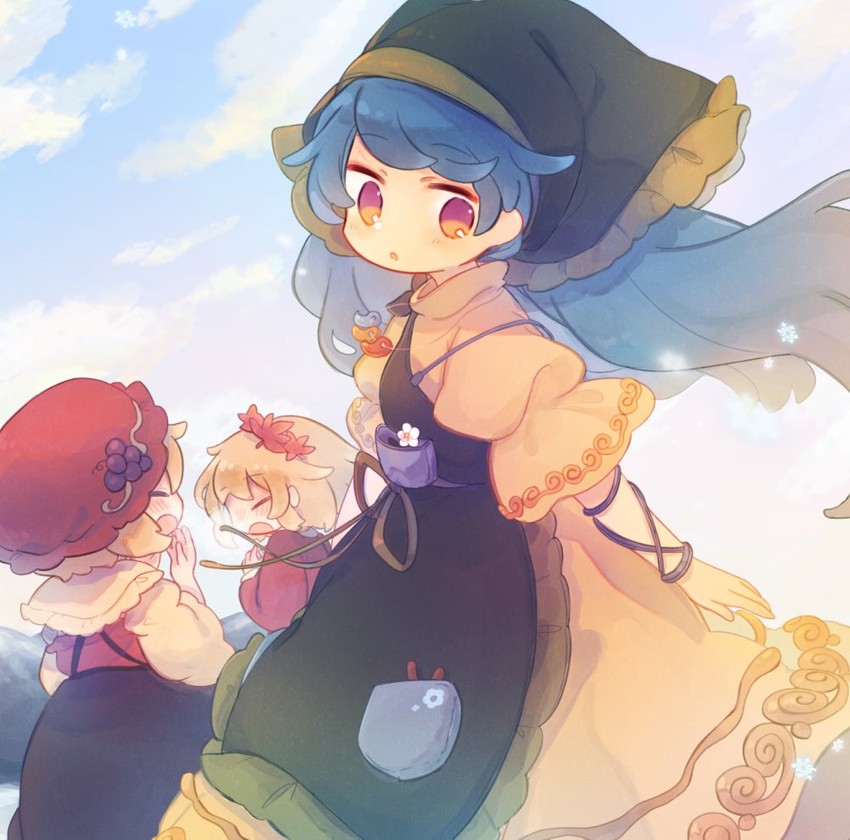 aki minoriko, aki shizuha, and haniyasushin keiki (touhou) drawn by ashiyu_(ashu-ashu)