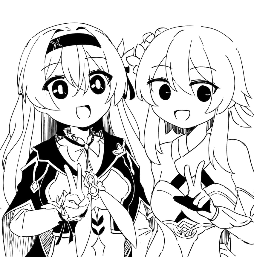 lumine and firefly (genshin impact and 2 more) drawn by feita