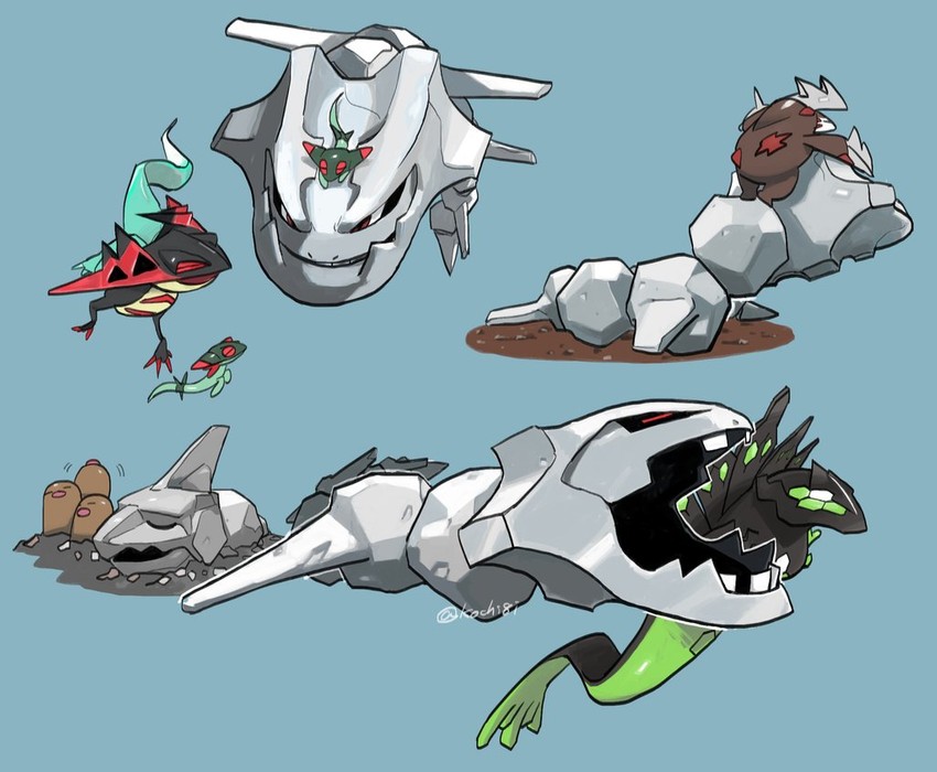 dreepy, dragapult, steelix, zygarde, onix, and 3 more (pokemon) drawn by  kochi8i
