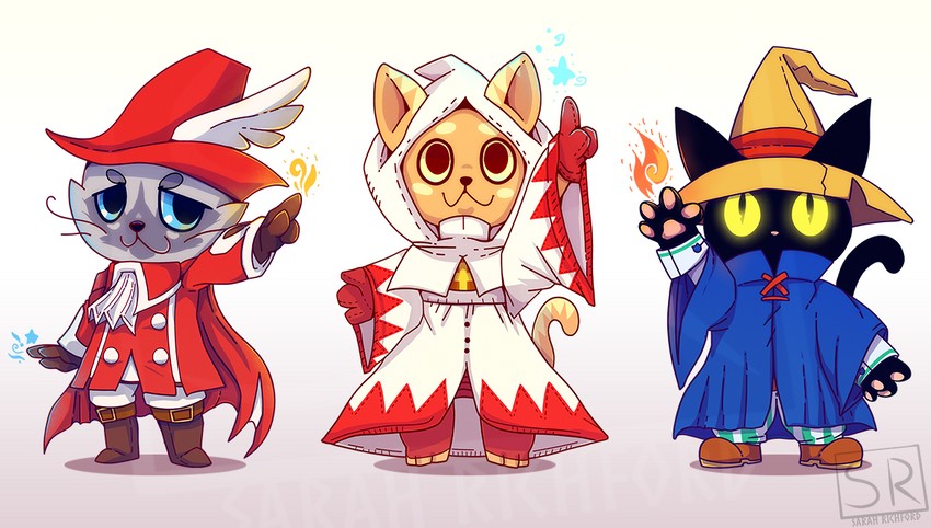 white mage, black mage, and red mage (final fantasy) drawn by sarah_richford