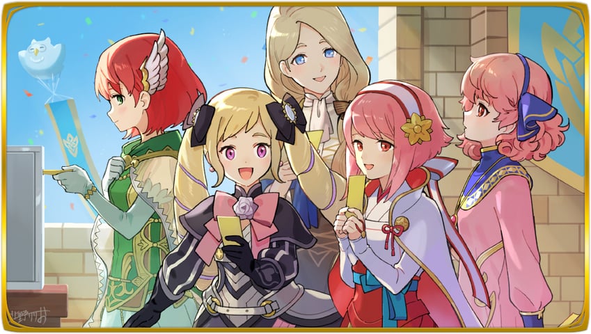 elise, mercedes von martritz, sakura, genny, and priscilla (fire emblem and 5 more) drawn by kitano_ririo
