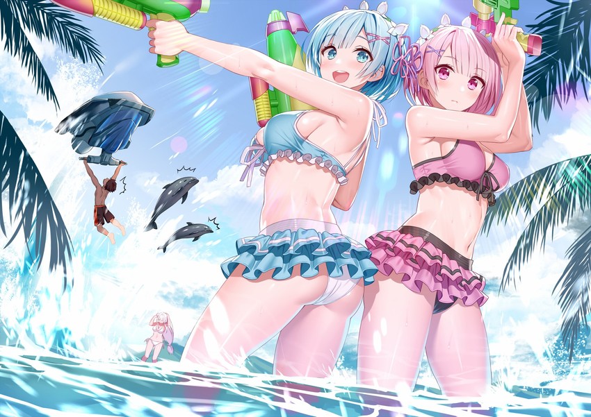 rem, emilia, ram, and natsuki subaru (re:zero kara hajimeru isekai seikatsu) drawn by akusema
