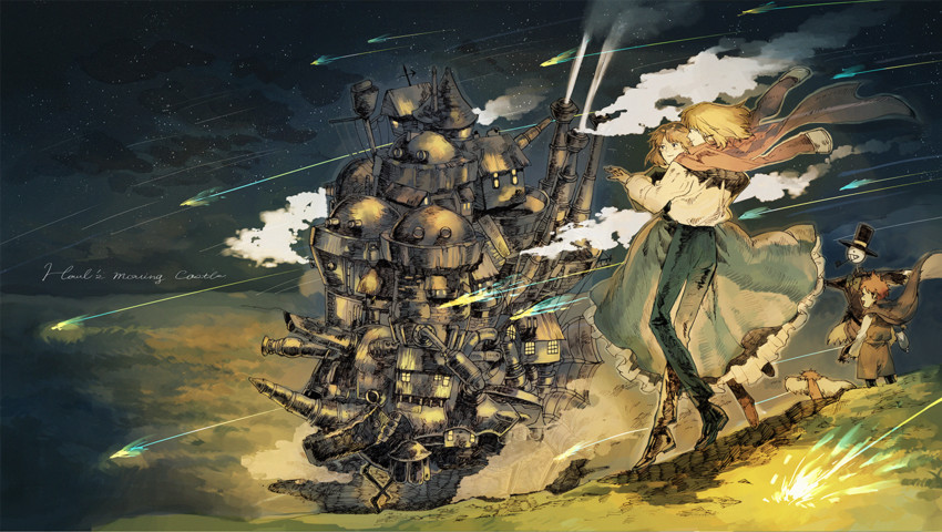 howl pendragon, sophie hatter, markl, heen, and kakashi no kabu (studio ghibli and 1 more) drawn by kurohal