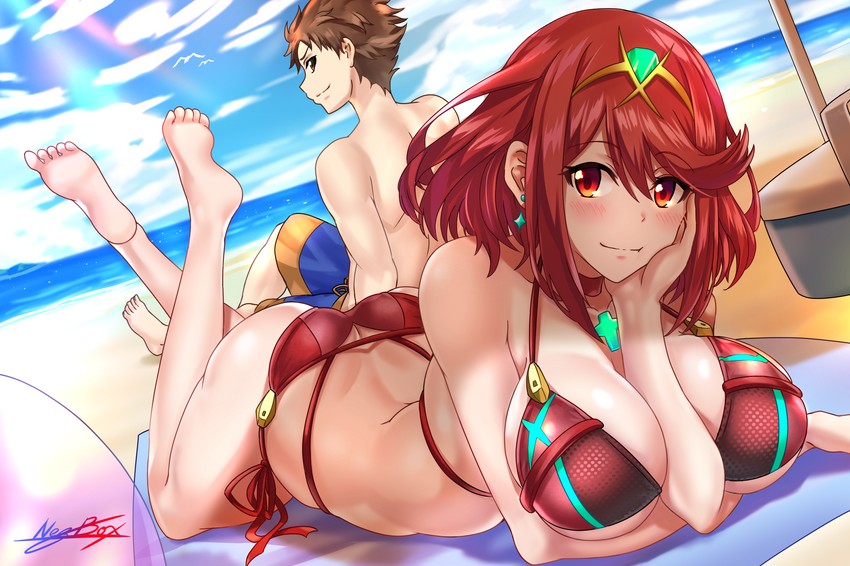 pyra and rex (xenoblade chronicles and 1 more) drawn by nez-box