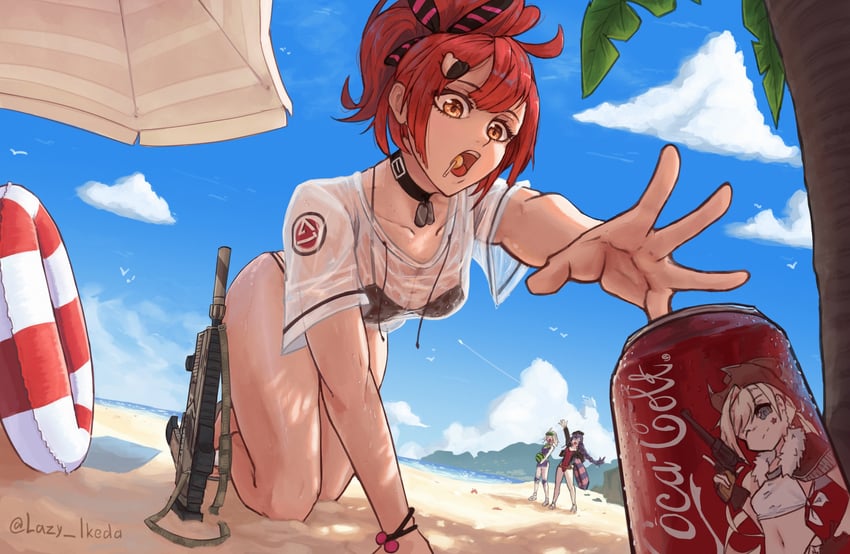 aa-12, mp7, colt revolver, and lewis (girls' frontline) drawn by lazy_ikeda