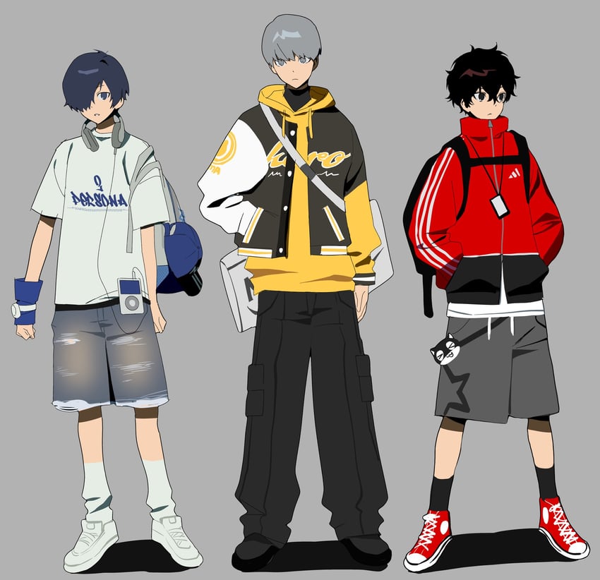 narukami yu, yuuki makoto, and amamiya ren (persona and 3 more) drawn by betti_(xx_betti)