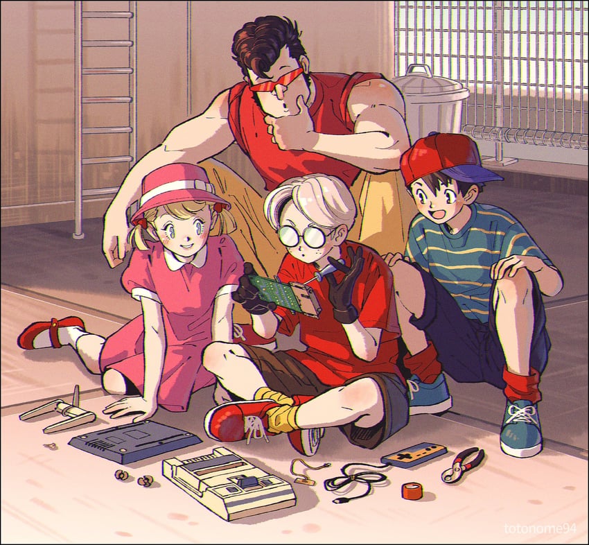 ninten, ana, lloyd, and teddy (mother and 1 more) drawn by kwsby_124