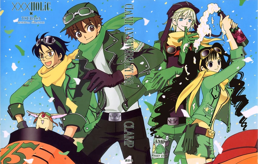 li syaoran, mokona, watanuki kimihiro, fai d. flowright, and kunogi himawari (tsubasa chronicle and 1 more) drawn by clamp_(circle)