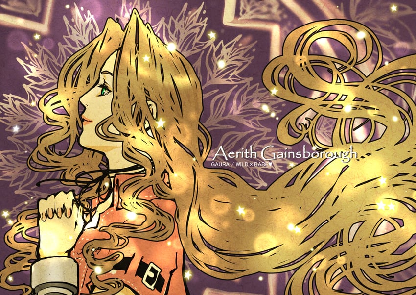 aerith gainsborough (final fantasy and 2 more) drawn by gaura_(wildxbabe)