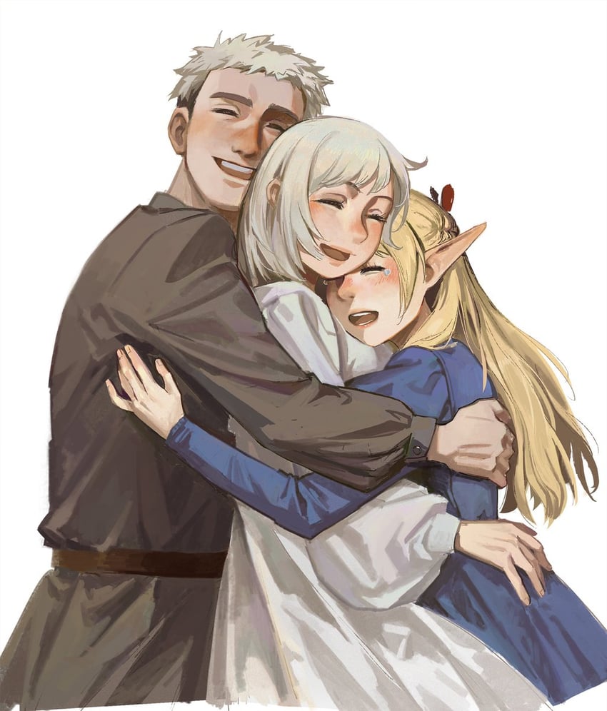 marcille donato, falin touden, and laios touden (dungeon meshi) drawn by cocointhejar