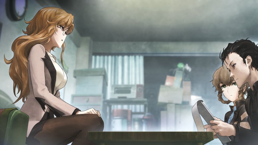 okabe rintarou, amane suzuha, kiryuu moeka, and gero-froggy (steins;gate and 1 more) drawn by huke