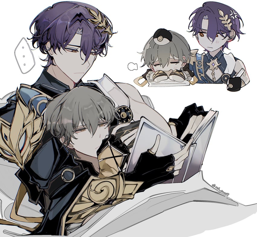 trailblazer, caelus, and dr. ratio (honkai and 1 more) drawn by rei_owo7