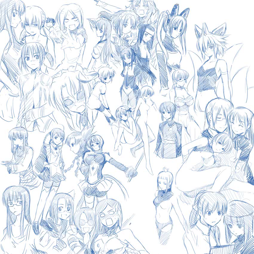 louise francoise le blanc de la valliere, katsura hinagiku, lunamaria hawke, sanzen'in nagi, maria, and 16 more (gundam and 9 more) drawn by puyo_(puyotopia)