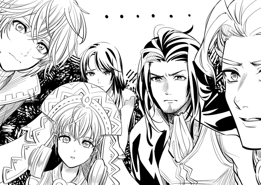 melia antiqua, shulk, sharla, dunban, and reyn (xenoblade chronicles and 1 more) drawn by illust_mi