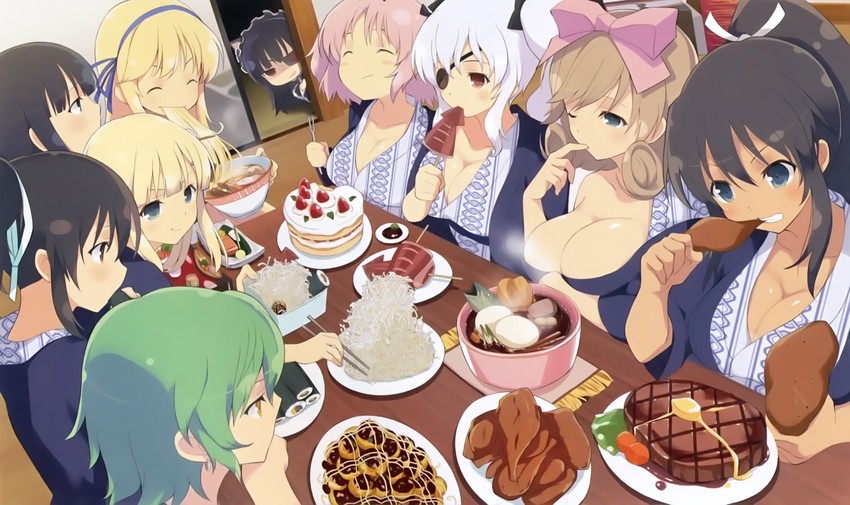 asuka, ikaruga, hibari, hikage, homura, and 5 more (senran kagura) drawn by yaegashi_nan
