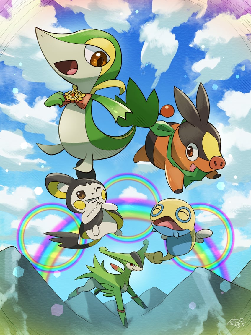 snivy, tepig, emolga, dunsparce, and virizion (pokemon and 3 more) drawn by  hakkentai_pokedan | Danbooru