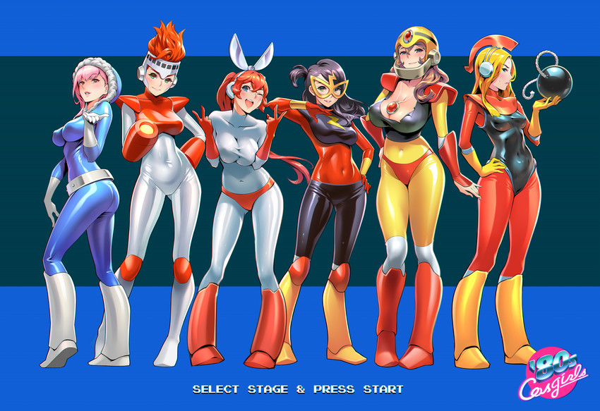 cut man, elec man, ice man, fire man, guts man, and 1 more (mega man and 1 more) drawn by one3four!