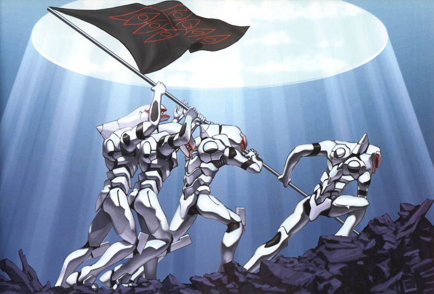 mass production eva and seele (neon genesis evangelion and 2 more) drawn by kaida_yuuji and sadamoto_yoshiyuki
