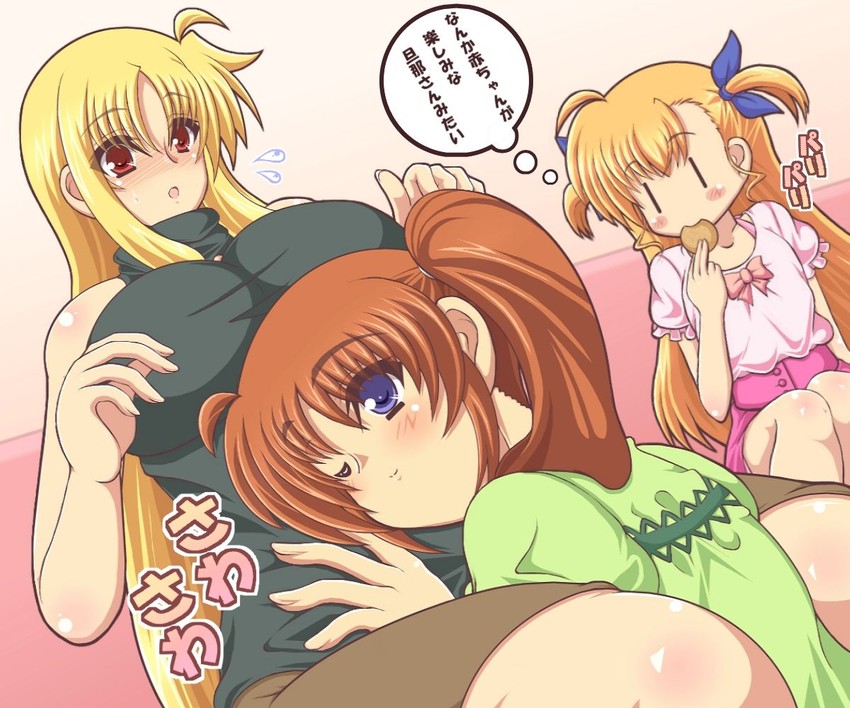 fate testarossa, takamachi nanoha, and vivio (lyrical nanoha and 2 more) drawn by kano-0724