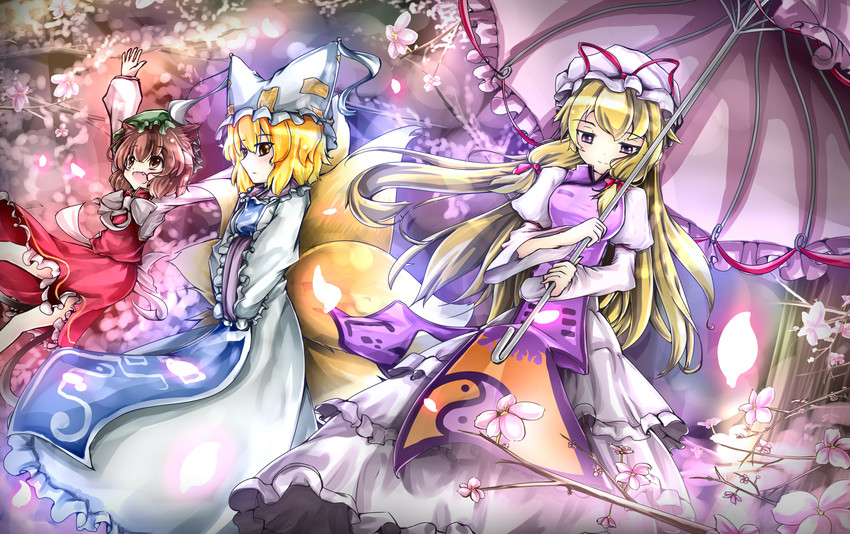 yakumo yukari, yakumo ran, and chen (touhou) drawn by nano_(mianhua_maoqiu)