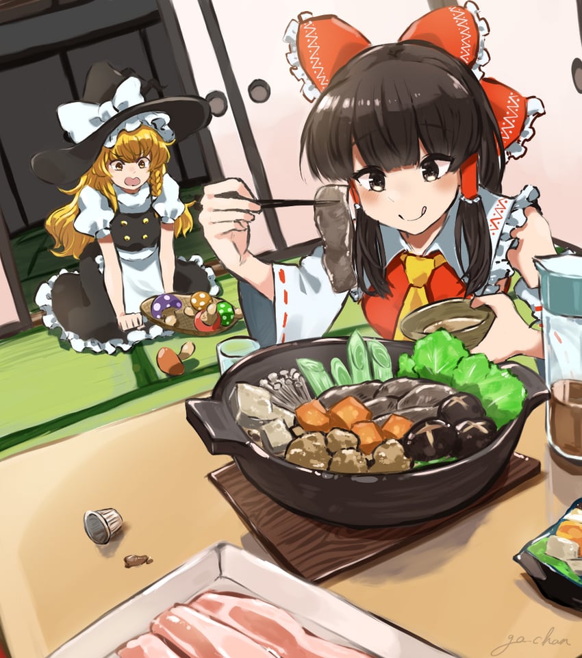 hakurei reimu and kirisame marisa (touhou) drawn by ga-chan_(kokonattusoul)
