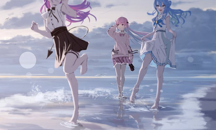 hoshimachi suisei, minato aqua, and tokoyami towa (hololive) drawn by 0gen3_illust