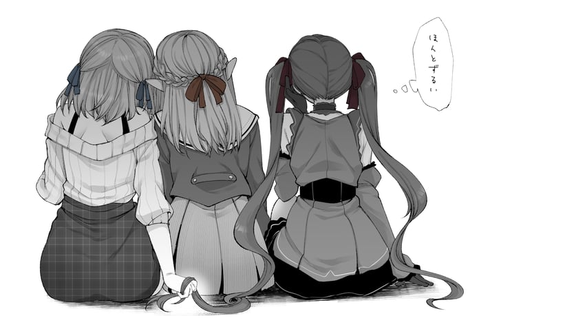 houshou marine, shirogane noel, and shiranui flare (hololive) drawn by fujisaki_hikari