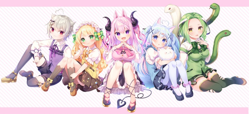 tippy, sawa neko, atsumori chiina, kohachi mel, minose kanade, and 1 more (indie virtual youtuber and 1 more) drawn by komachi_pochi